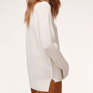 Aritzia Wilfred Free Isabelli Waffle Knit White Sweater Sz XS